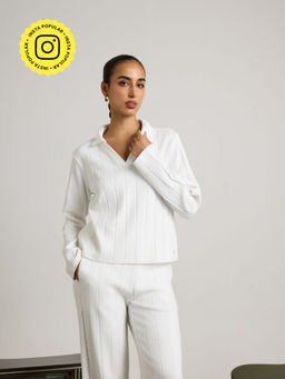 Muvazo - White Tactile Pleated Polo T-Shirt