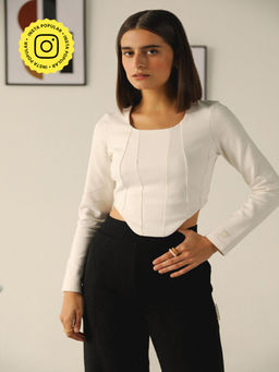 Muvazo - White Panelled Crop Top