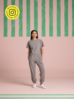 Muvazo - Aeris Panel Sleeve Circular Grey Co-Ord (Set of 2)