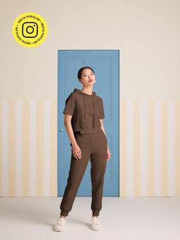 Muvazo - Cocoa Ease Brown Solid Co-Ord (Set of 2)