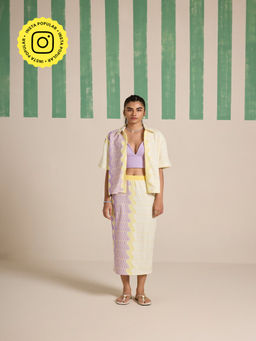 Muvazo - Lime Flow Printed Shirt with Bustier and Skirt (Set of 3)