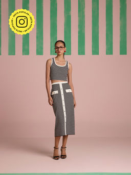 Muvazo - Monotone Muse Ribbed Fitted Crop Top and Skirt (Set of 2)