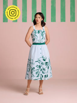 Muvazo - Rosette Blue Stripe Crop Top and Skirt (Set of 2)