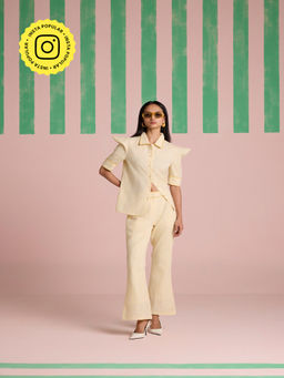Muvazo - Yellow Linen Luxe Conical Co-Ord (Set of 2)
