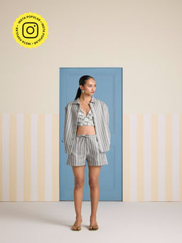 Muvazo - Fern Streak Stripes Shirt with Bustier and Shorts (Set of 3)