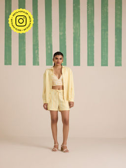 Muvazo - Buttercup Stripes Shirt with Bustier and Shorts (Set of 3)