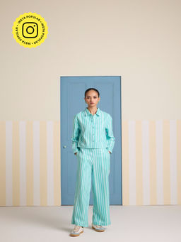 Muvazo - Aqua Blue Stride Stripes Shirts and Pant (Set of 2)