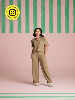 Muvazo - Breezy Sand Brown Solid Co-Ord (Set of 2)