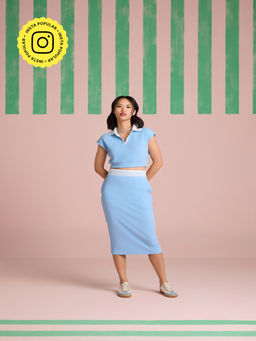 Muvazo - Breezy Sea Kelp Solid Top and Skirt (Set of 2)
