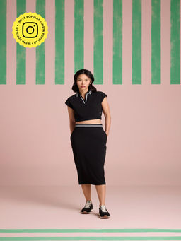 Muvazo - Breezy Black Solid Top and Skirt (Set of 2)