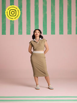Muvazo - Breezy Sand Brown Solid Top and Skirt (Set of 2)