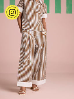 Muvazo - Brown Sepia Stride Pleated Pant