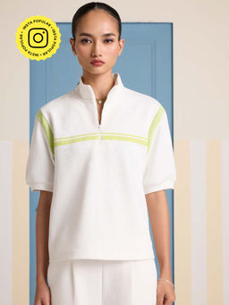 Muvazo - Layover Zip Up Top - White