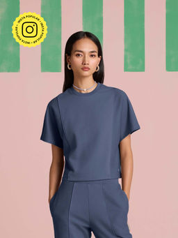 Muvazo - Aeris Panel Sleeve Blue Top - Future Dusk