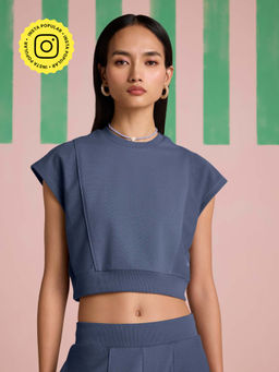Muvazo - Aeris Panel Blue Crop Top - Future Dusk