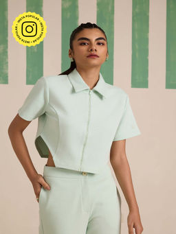 Muvazo - Spruce Zip Up Crop Top - Cool Matcha Green