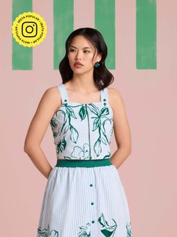 Muvazo - Rosette Stripe Strappy Blue Crop Top