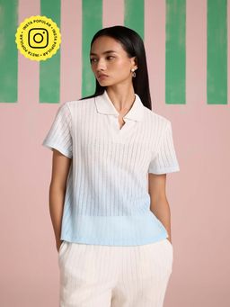 Muvazo - Serene Stitch Ombre Polo T-Shirt - Sky Blue Kelp