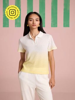 Muvazo - Serene Stitch Ombre Polo T-Shirt - Butter Yellow