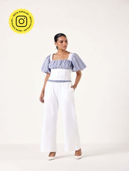 Muvazo - White Celeste Bloom Duo Top with Pant (Set of 2)