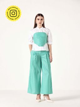 Muvazo - Green Plaid Pop Linen Co-Ord (Set of 3)
