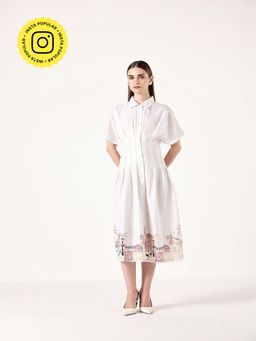 Muvazo - White Pleated Linen Dress