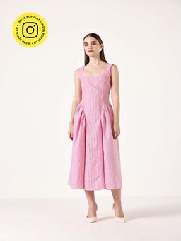 Muvazo - Pink Corset Gingham Dress