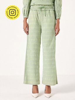 Muvazo - Green Edge Plisse Checks Pant