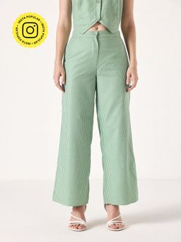 Muvazo - Green Tartan-Twist Checks Pant
