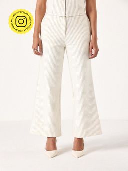 Muvazo - Cream Lit Fit Flared Pant