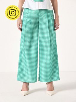 Muvazo - Green Plaid Pop Linen Checks Pant