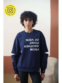 Muvazo - Blue Scuba Typography Oversized Sweatshirt