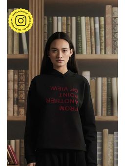 Muvazo - Black Fleece Typography Relaxed Hoodie