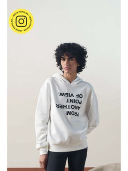 Muvazo - White Fleece Typography Oversized Hoodie