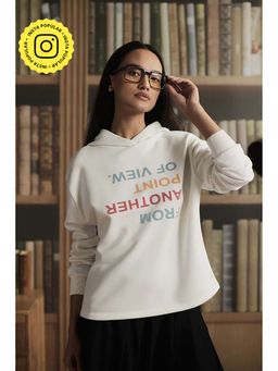 Muvazo - Off White Fleece Typography Relaxed Hoodie