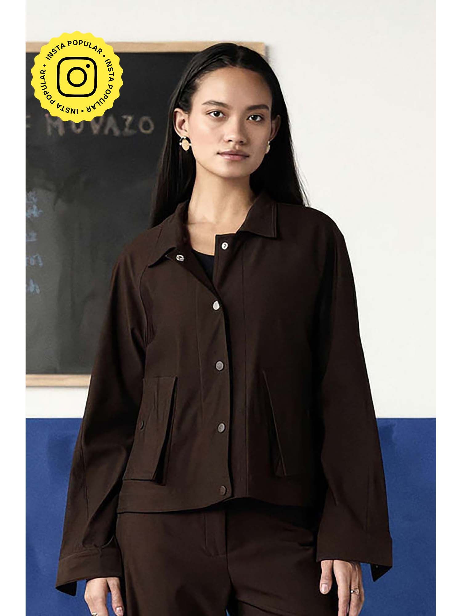 muvazo Brown Twill Solid Light Jacket-picture-36