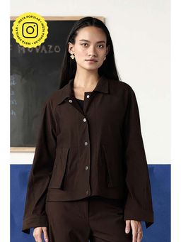 Muvazo - Brown Twill Solid Light Jacket