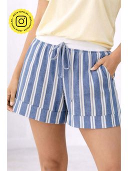 Muvazo - Dreamline Blue Cotton Stripes Shorts
