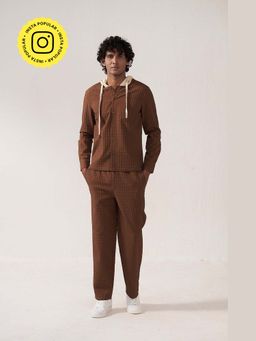 Muvazo - Mocha Ease Brown Hooded Shirt With Trouser Co-Ords Sets