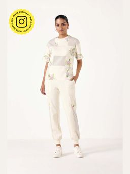 Muvazo - Thread'Talk Comfo Off White Top With Pant Co-Ords