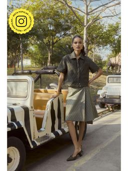 Muvazo - Mehreen Moss Olive Top With Skirt Co-Ords