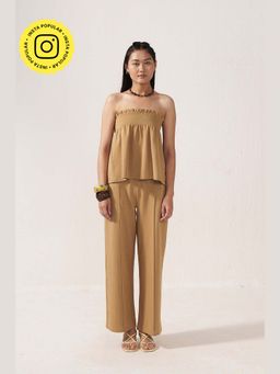 Muvazo - Sandstone Elegance Brown Top With Pant Co-Ords