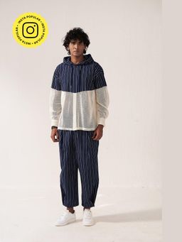 Muvazo - Men Navy Blue Cotton Stripes Shirt With Pant