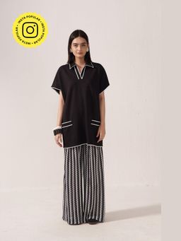 Muvazo - Monochrome Motion Black Tunic With Pant Co-Ords