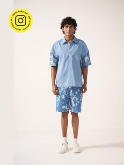Muvazo - Cloud Canvas Blue Shirt With Short Co-Ords