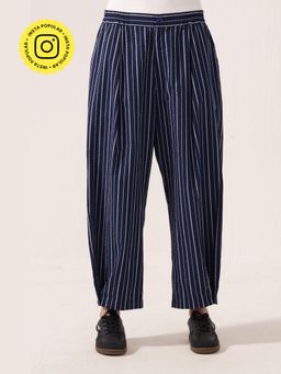 Muvazo - Work form Striped Wide-Leg Blue Pant