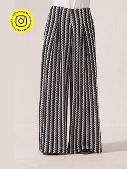 Muvazo - Monochrome Wave Pleated Pants