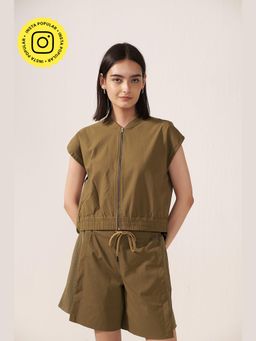 Muvazo - Olive Cap Zip-Front Top