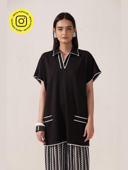 Muvazo - Black Monochrome Edge Tunic Top