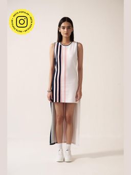 Muvazo - Blush Stripe Sporty Shift White Mini Dress
